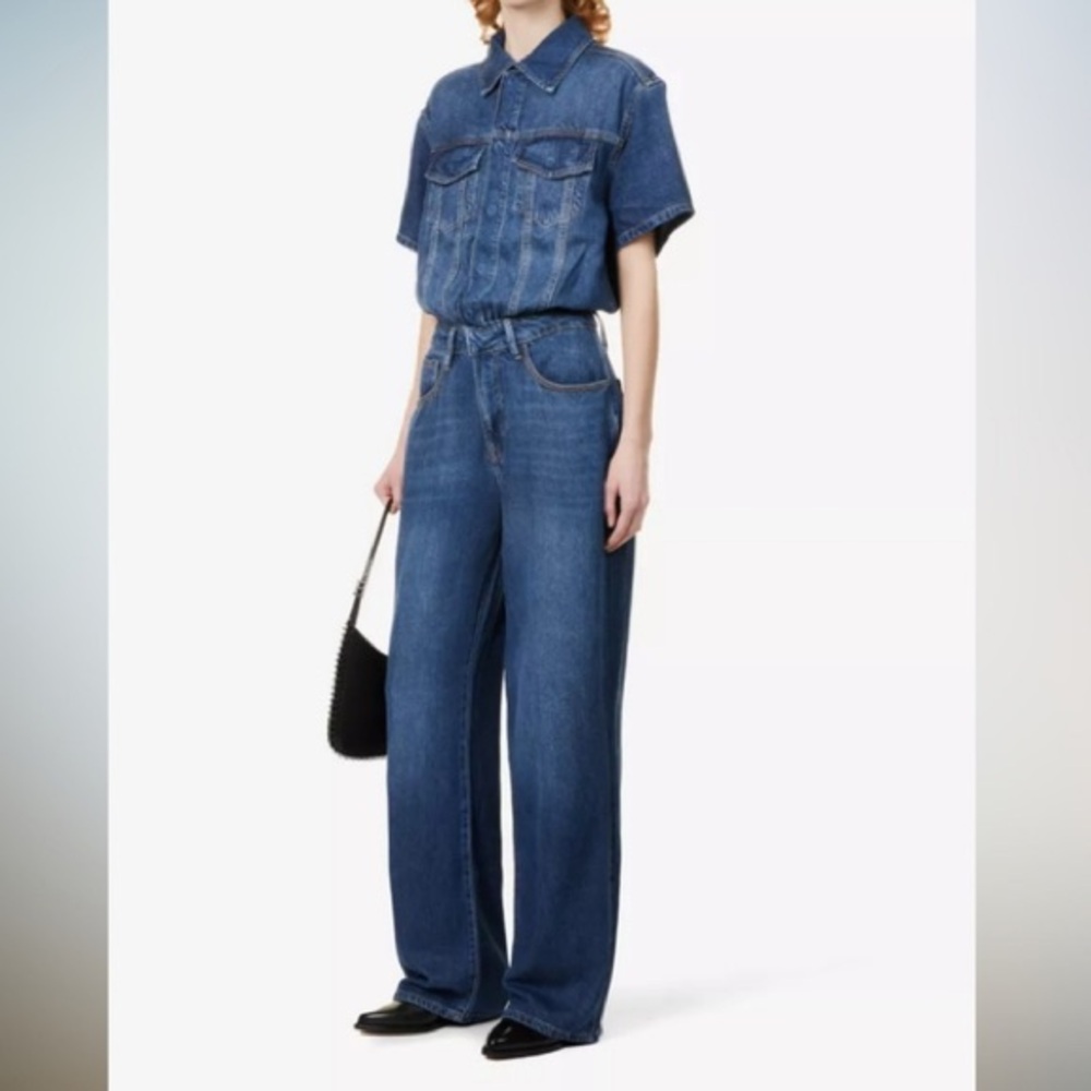 Good American Blue Denim Short-Sleeve Jumpsuit